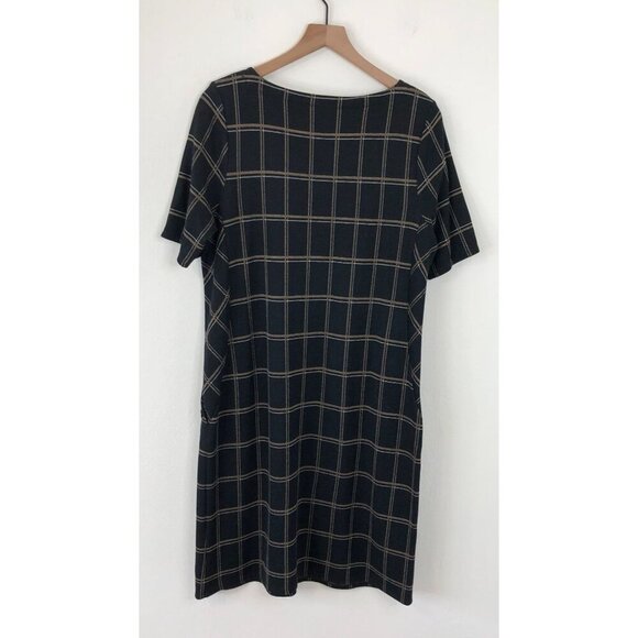 J.Jill Ponte Dress Women Medium Black Open Pane Plaid Short Sleeve Pockets - Picture 5 of 11